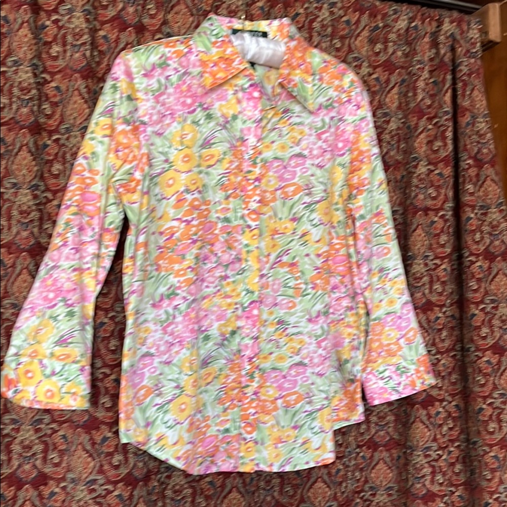 Lauren Ralph Lauren Petite Medium WM button down shirt blouse floral Excellent